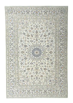 Full view of 2000s Kashan rug from Iran / Persia, 357 × 246 cm in Beige tones