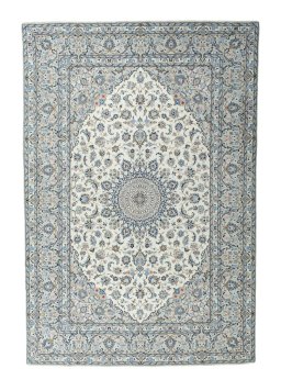 Full view of New Kashan rug from Iran / Persia, 360 × 245 cm in Beige tones