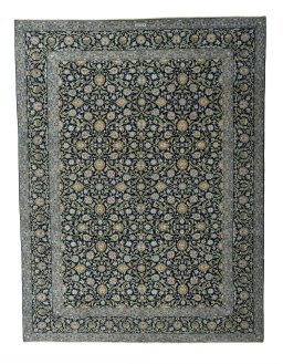 Full view of 2000s Kashan rug from Iran / Persia, 416 × 317 cm in Blue tones