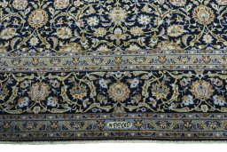 Full view of 2000s Kashan rug from Iran / Persia, 416 × 317 cm in Blue tones