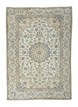 Full view of 2000s Kashan rug from Iran / Persia, 351 × 251 cm in Beige tones