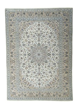 Full view of 2000s Kashan rug from Iran / Persia, 405 × 294 cm in Beige tones