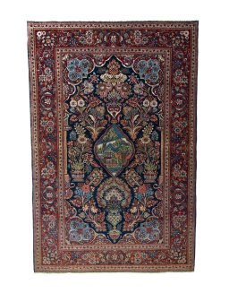 Full view of 1930s Kashan rug from Iran / Persia, 202 × 134 cm in Blue tones
