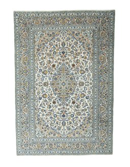 Full view of 2000s Kashan rug from Iran / Persia, 357 × 247 cm in Beige tones