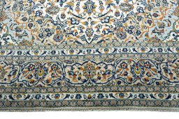 Full view of 2000s Kashan rug from Iran / Persia, 357 × 247 cm in Beige tones