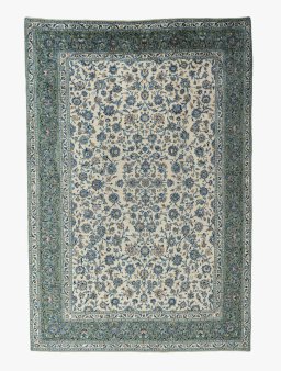 Full view of 2000s Kashan rug from Iran / Persia, 431 × 294 cm in Beige tones