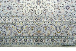 Full view of 2000s Kashan rug from Iran / Persia, 355 × 241 cm in Beige tones