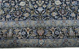 Full view of 2000s Kashan rug from Iran / Persia, 383 × 265 cm in Blue tones