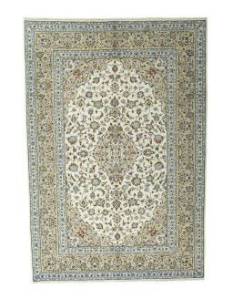 Full view of 2000s Kashan rug from Iran / Persia, 296 × 206 cm in Beige tones