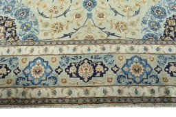 Full view of 2000s Kashan rug from Iran / Persia, 388 × 261 cm in Green tones