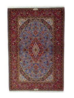 Full view of 2000s Kashan rug from Iran / Persia, 172 × 116 cm in Blue tones