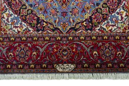 Close-up detail of 2000s Kashan rug from Iran / Persia showing Wool weave