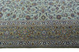 Full view of 2000s Kashan rug from Iran / Persia, 403 × 302 cm in Blue tones