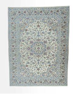Full view of 2000s Kashan rug from Iran / Persia, 389 × 300 cm in Beige tones