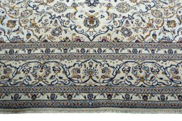Full view of 2000s Kashan rug from Iran / Persia, 344 × 246 cm in Beige tones