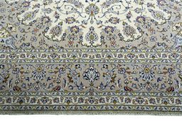 Full view of 2000s Kashan rug from Iran / Persia, 400 × 301 cm in Beige tones