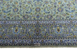 Full view of 2000s Kashan rug from Iran / Persia, 400 × 284 cm in Green tones