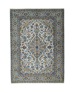 Full view of 2000s Kashan rug from Iran / Persia, 272 × 196 cm in Beige tones