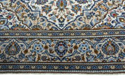 Full view of 2000s Kashan rug from Iran / Persia, 272 × 196 cm in Beige tones