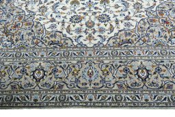 Full view of 2000s Kashan rug from Iran / Persia, 391 × 298 cm in Beige tones