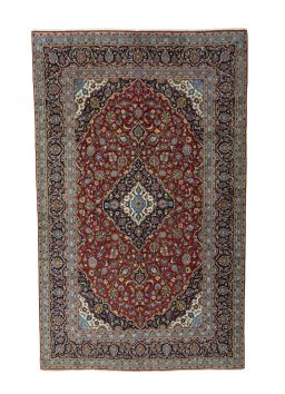 Full view of 2000s Kashan rug from Iran / Persia, 322 × 197 cm in Red tones