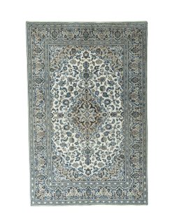 Full view of 2000s Kashan rug from Iran / Persia, 298 × 197 cm in Beige tones