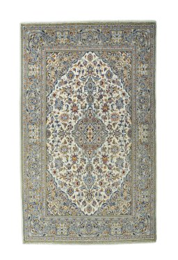 Full view of 2000s Kashan rug from Iran / Persia, 226 × 140 cm in Beige tones