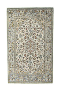 Full view of 2000s Kashan rug from Iran / Persia, 225 × 138 cm in Beige tones