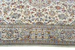 Full view of 2000s Kashan rug from Iran / Persia, 225 × 138 cm in Beige tones