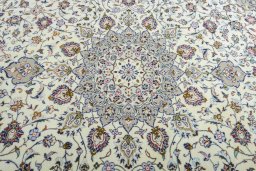 Central medallion detail of 2000s Kashan rug from Iran / Persia