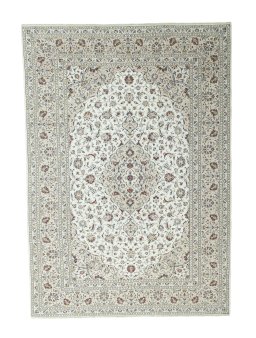 Full view of 2000s Kashan rug from Iran / Persia, 351 × 250 cm in Beige tones