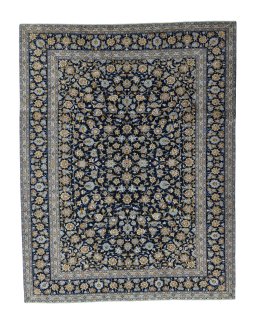Full view of 2000s Kashan rug from Iran / Persia, 402 × 314 cm in Blue tones