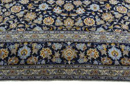 Full view of 2000s Kashan rug from Iran / Persia, 402 × 314 cm in Blue tones