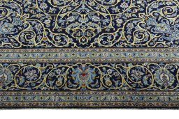 Full view of 2000s Kashan rug from Iran / Persia, 386 × 290 cm in Blue tones