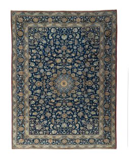 Full view of 2000s Kashan rug from Iran / Persia, 400 × 305 cm in Blue tones
