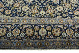 Full view of 2000s Kashan rug from Iran / Persia, 425 × 306 cm in Blue tones