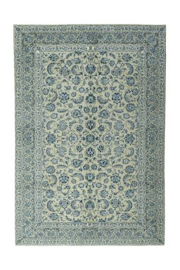 Full view of 2000s Kashan rug from Iran / Persia, 328 × 223 cm in Green tones