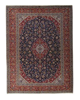 Full view of 2000s Kashan rug from Iran / Persia, 415 × 315 cm in Blue tones
