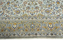 Full view of 2000s Kashan rug from Iran / Persia, 400 × 292 cm in Green tones