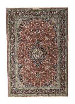 Full view of New Kashan rug from Iran / Persia, 297 × 205 cm in Red tones