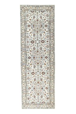 Full view of New Kashan rug from Iran / Persia, 305 × 103 cm in Beige tones