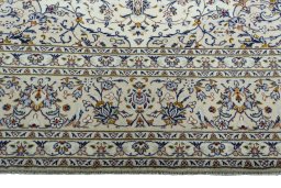 Full view of 2000s Kashan rug from Iran / Persia, 420 × 298 cm in Beige tones