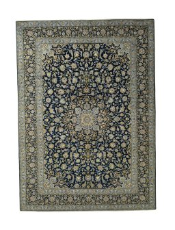 Full view of 2000s Kashan rug from Iran / Persia, 402 × 292 cm in Blue tones