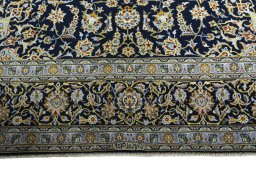 Full view of 2000s Kashan rug from Iran / Persia, 402 × 292 cm in Blue tones
