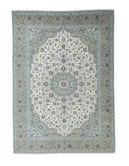 Full view of 2000s Kashan rug from Iran / Persia, 413 × 295 cm in Beige tones