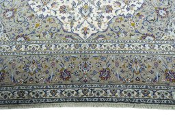 Full view of 2000s Kashan rug from Iran / Persia, 413 × 295 cm in Beige tones