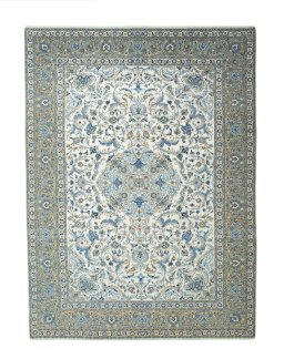 Full view of 2000s Kashan rug from Iran / Persia, 435 × 322 cm in Beige tones