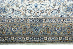 Full view of 2000s Kashan rug from Iran / Persia, 435 × 322 cm in Beige tones