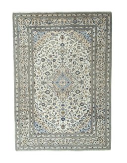 Full view of 2000s Kashan rug from Iran / Persia, 350 × 251 cm in Beige tones