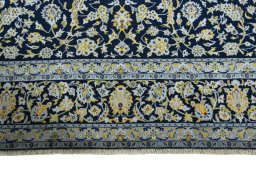 Full view of 2000s Kashan rug from Iran / Persia, 380 × 249 cm in Blue tones